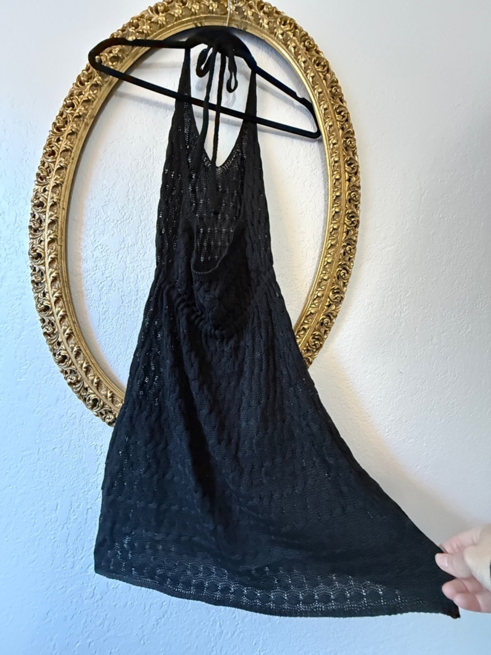 Black Crochet Halter Cover-Up Dress